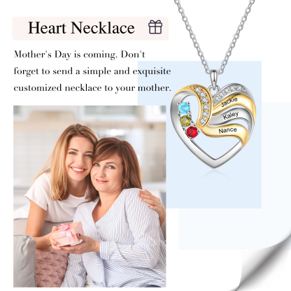 Collier Cœur 3 Prénoms Personnalisé avec 3 pierres de naissance | Jessemade