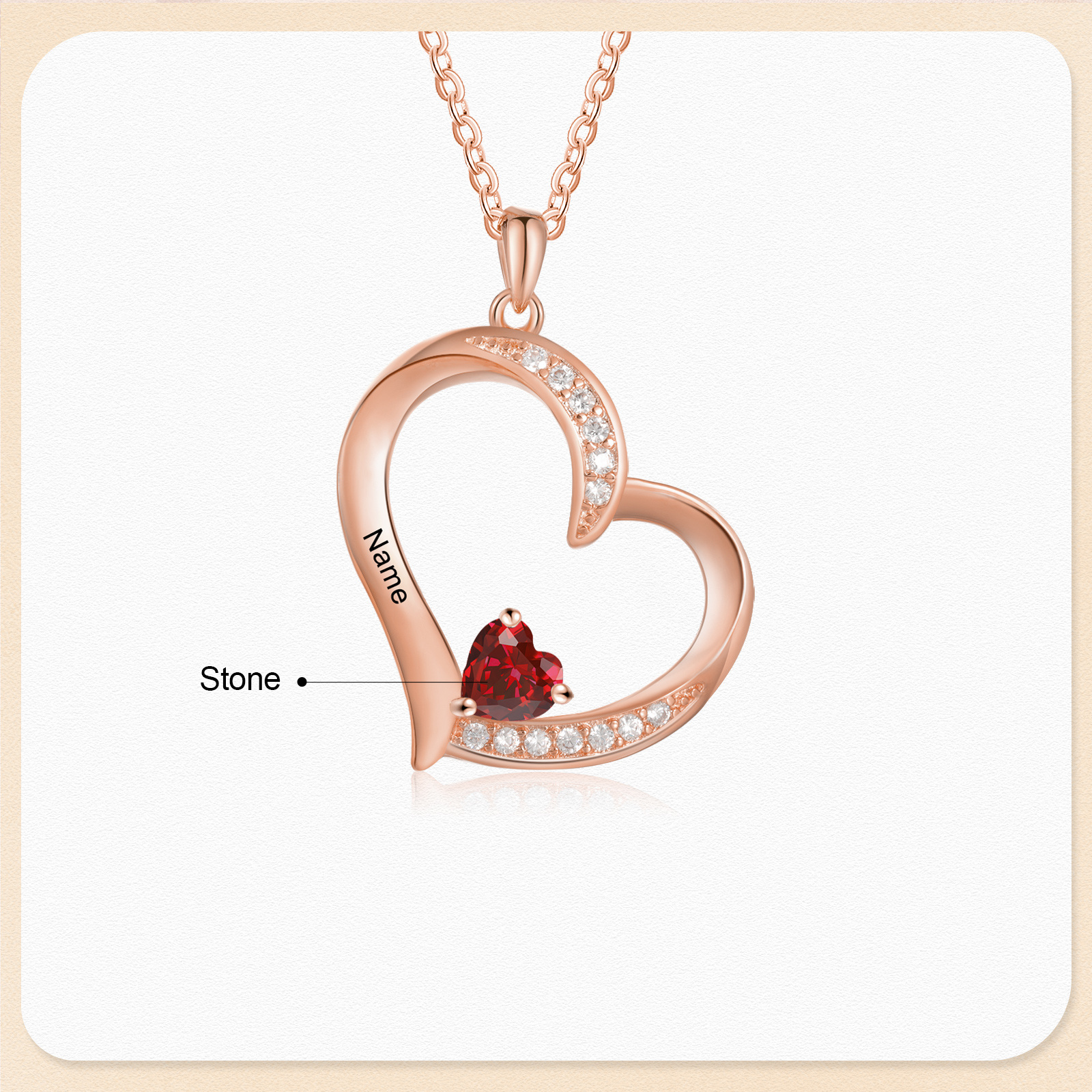 Collier Cœur 1-6 Prénoms Personnalisés avec Pierre de naissance