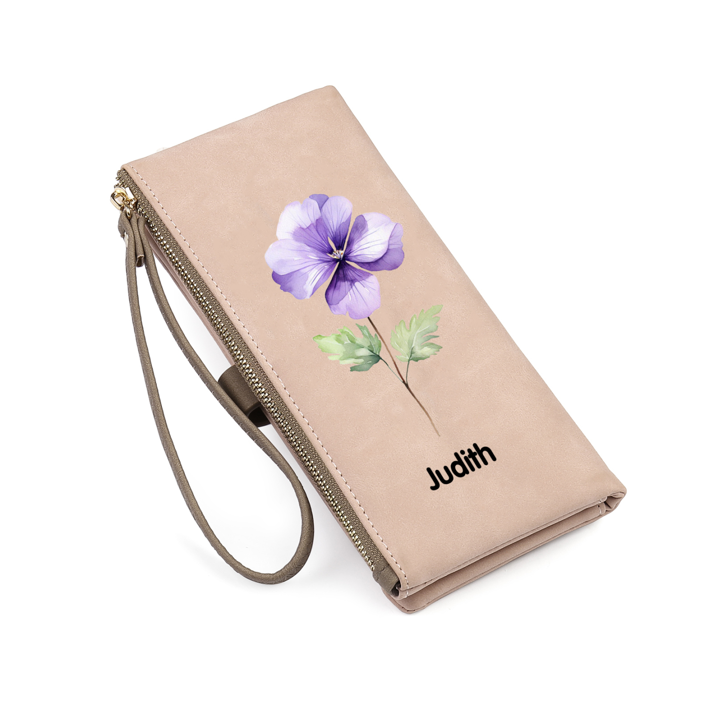 Portefeuille Femmes 1 Prénom Personnalisé avec Fleur de Naissance Porte-Monnaie Carte