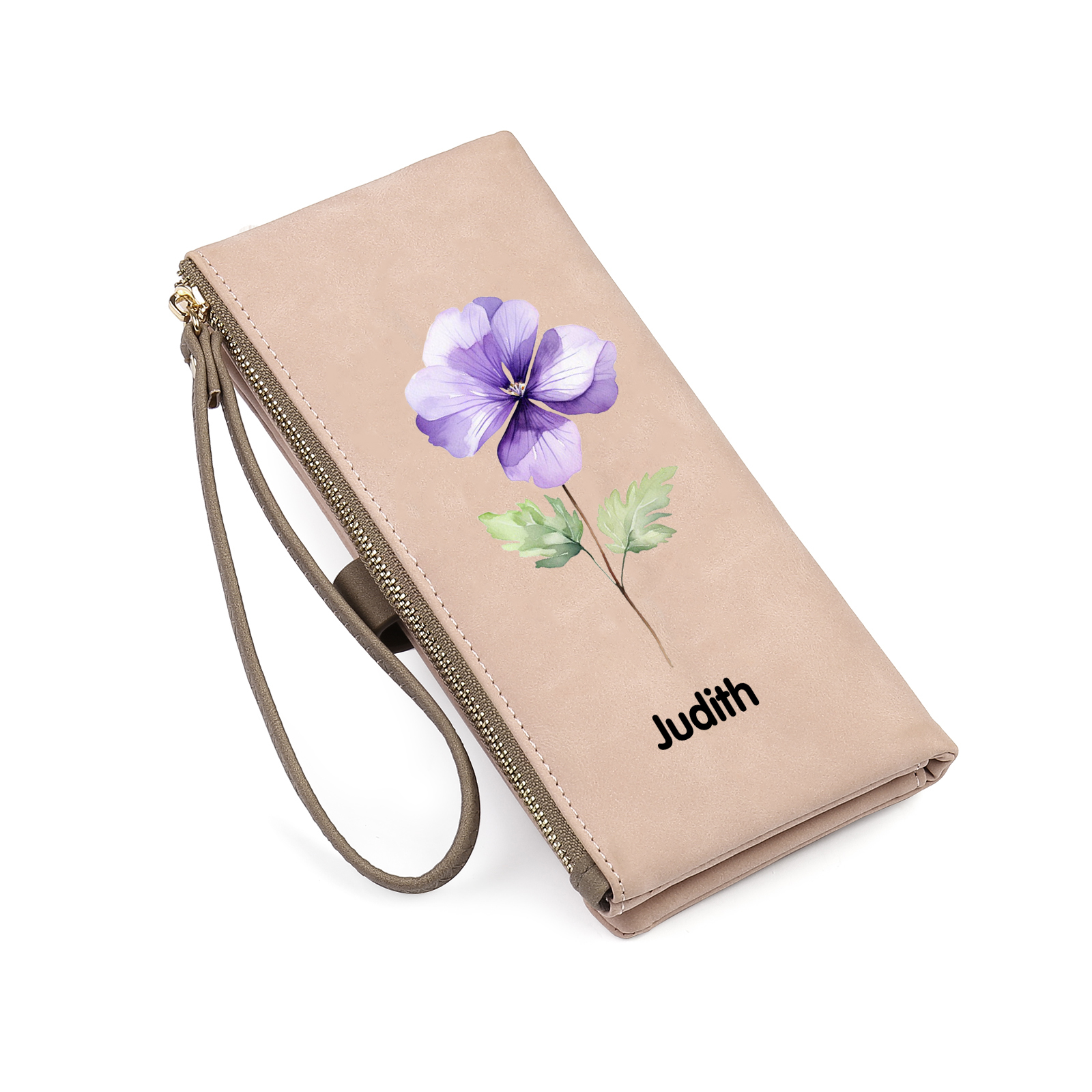 Portefeuille Femmes 1 Prénom Personnalisé avec Fleur de Naissance Porte-Monnaie Carte