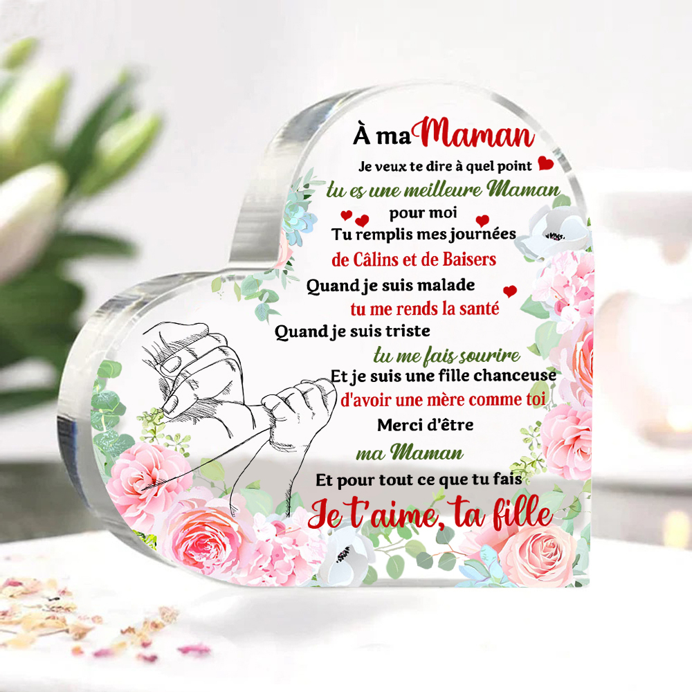 À ma Maman - Plaque Acrylique en Forme de Cœur La Main dans la Main Cadeau de Fille à Maman