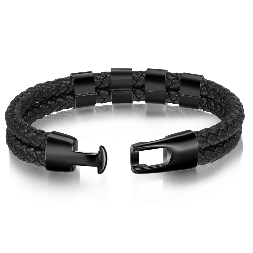 À mon Papa - Bracelet Personnalisé Homme Bracelet Cuir tressé 4 Perles et Prénoms Personnalisés|Jessemade