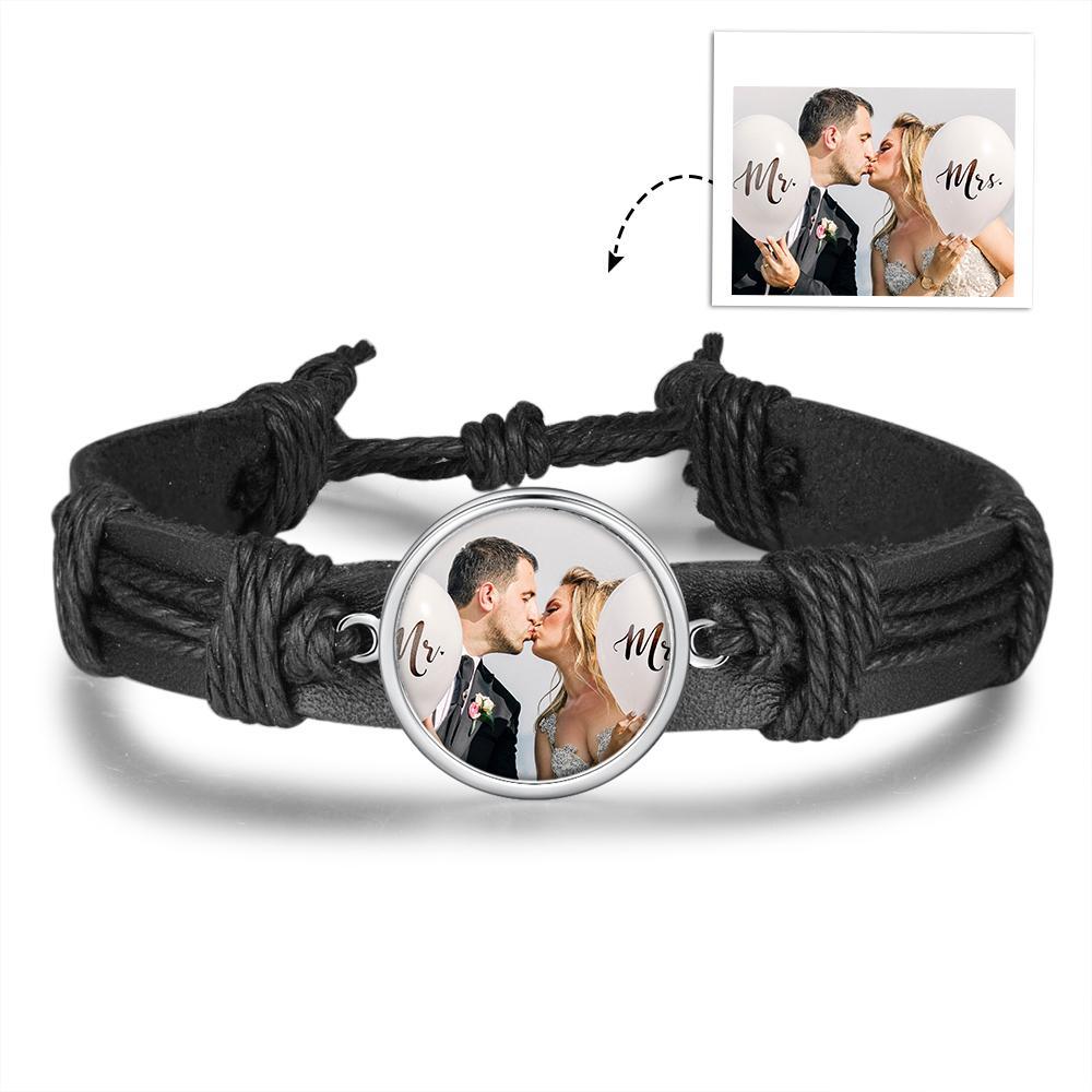 Bracelet Photo Personnalisé cuir tressé pour couple