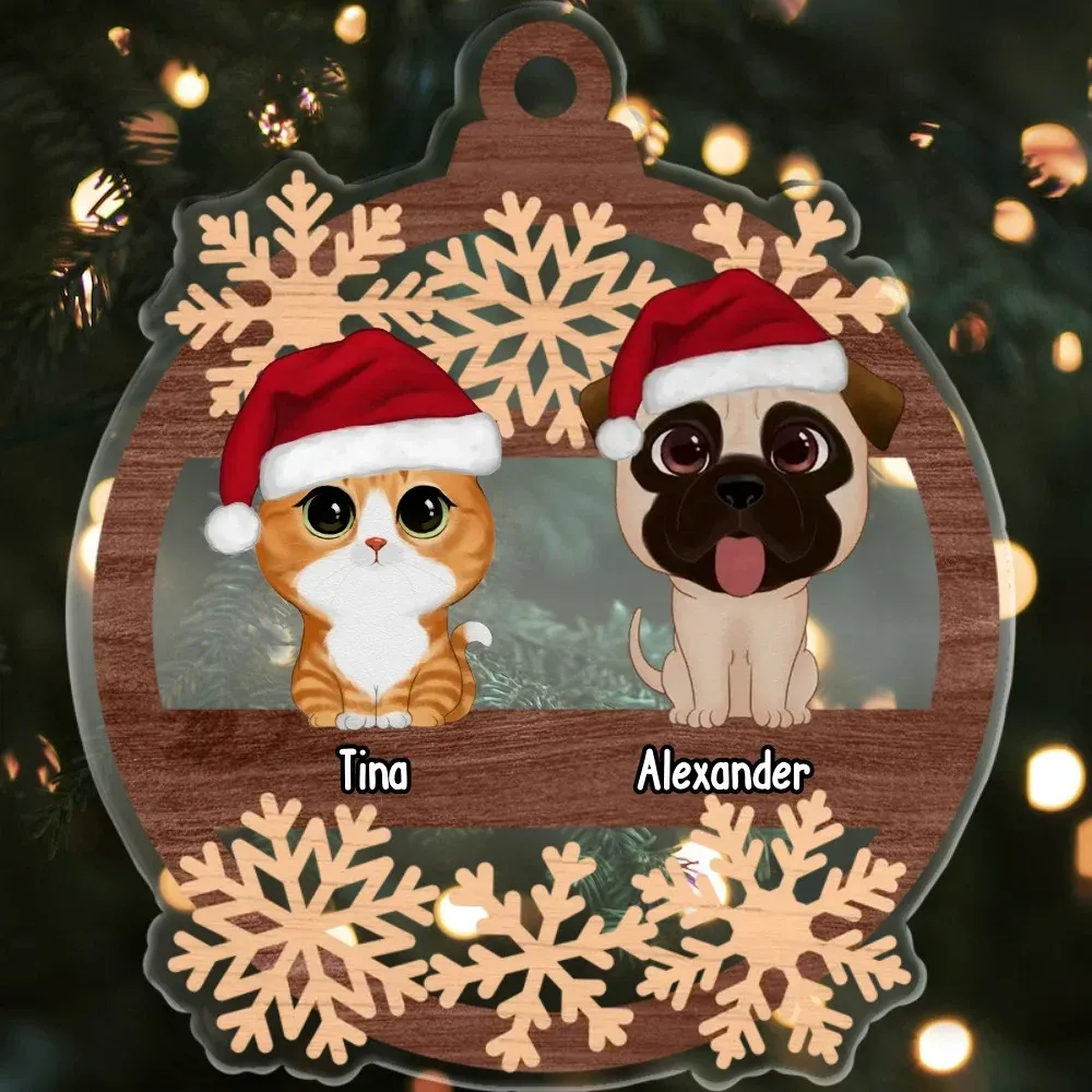 Ornements de Noël en Acrylique Personnalisé avec 1-6 Prénoms pour Animaux de Compagnie