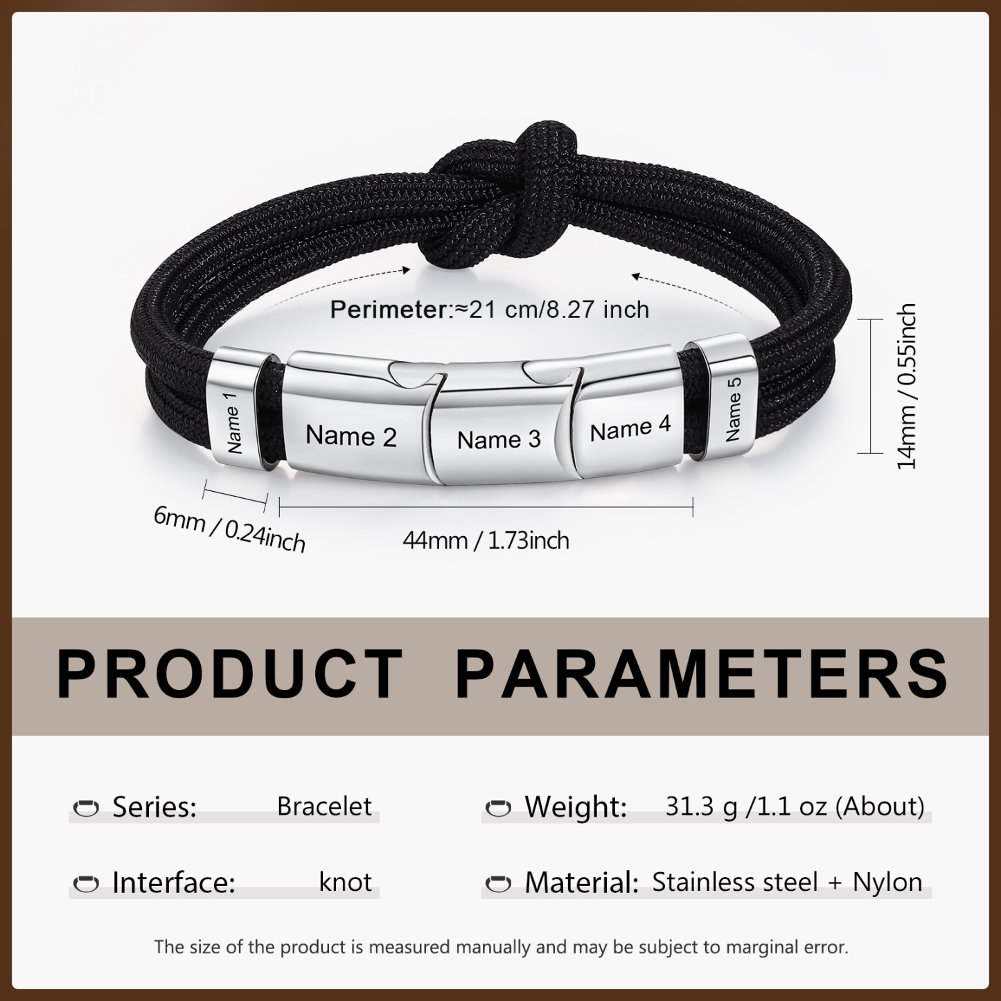 Bracelet Nœud 5 Prénoms Personnalisés pour Hommes