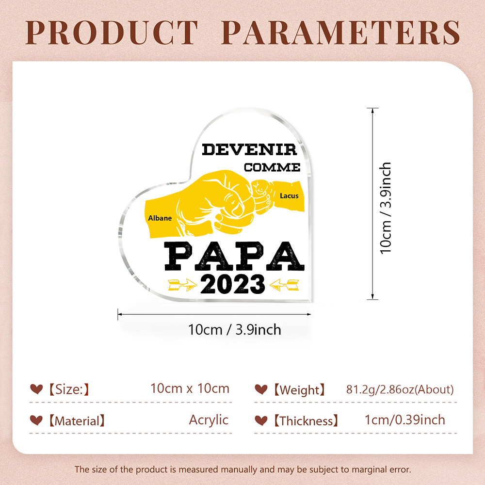 À mon Papa - Plaque Acrylique Poings 2 Prénoms Personnalisés avec Année | Cadeau Fête des Pères | Jessemade