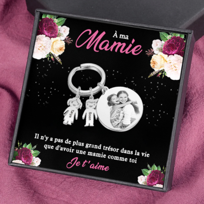 À Ma Mamie-Porte-Clés 2 Prénoms Personnalisé et photo et texte Avec Breloques 2 Enfants