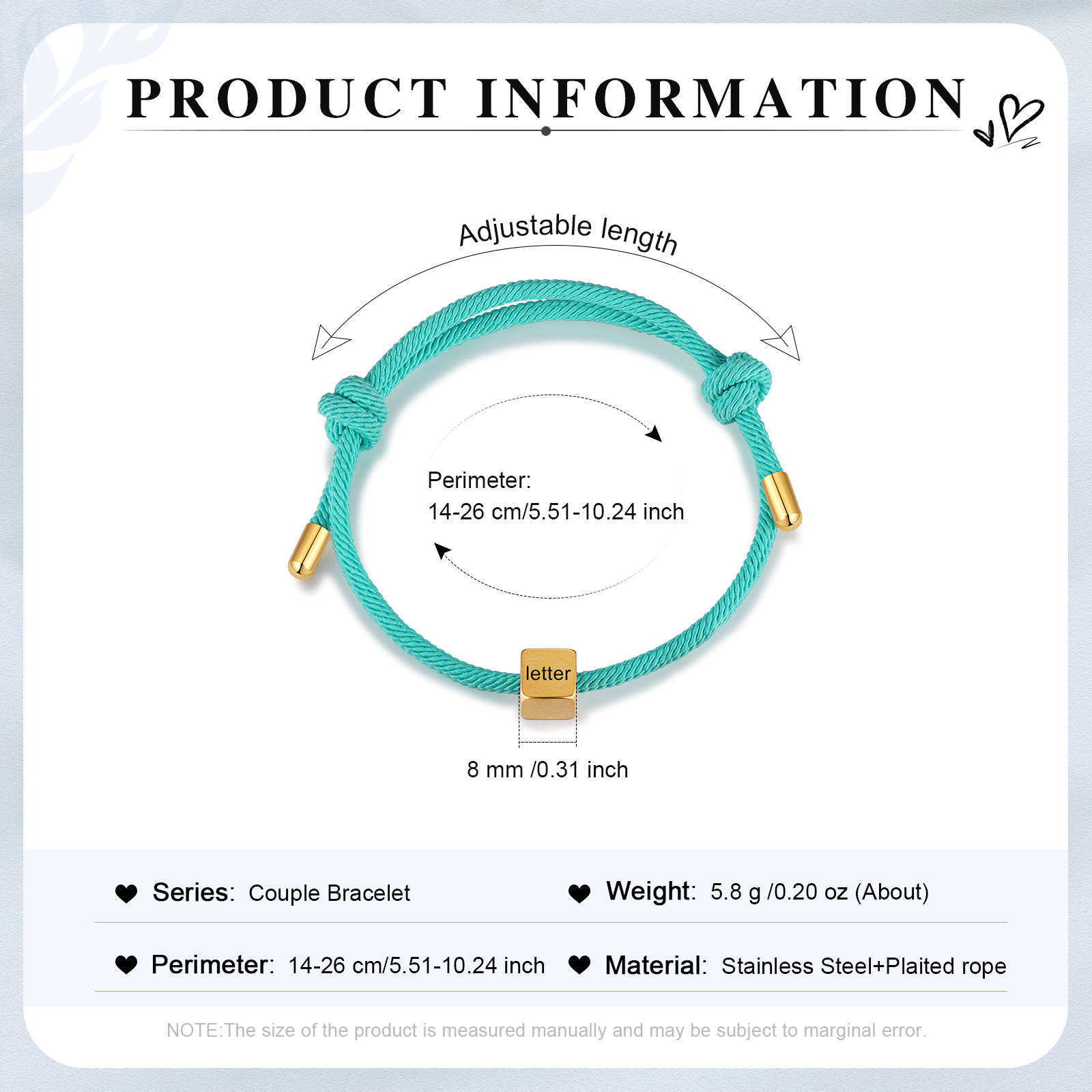 Bracelet Initiale 1 Lettre Personnalisée pour Couple｜Jessemade