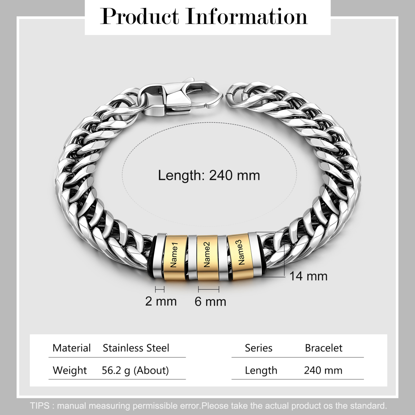 À mon Papa - Bracelet personnalisé en Acier inoxydable avec 3 Prénoms gravés | Jessemade