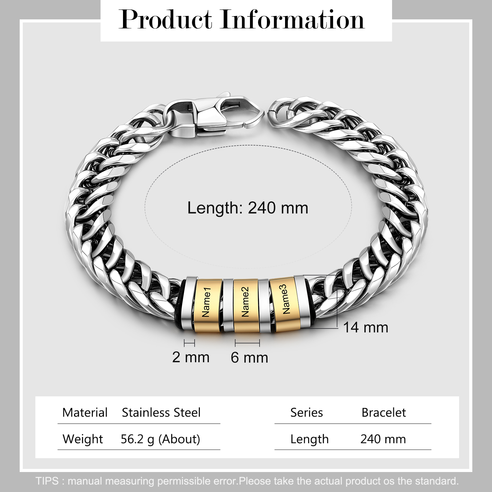 À mon Papa - Bracelet personnalisé en Acier inoxydable avec 3 Prénoms gravés | Jessemade