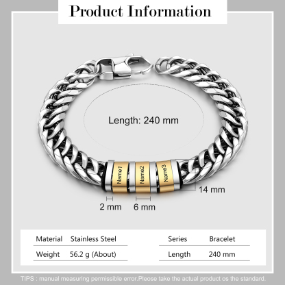 À mon Papa - Bracelet personnalisé en Acier inoxydable avec 3 Prénoms gravés | Jessemade