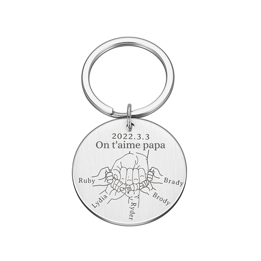 À Papa - Porte-clés Poings gravé 5 Prénoms personnalisé avec date | Jessemade