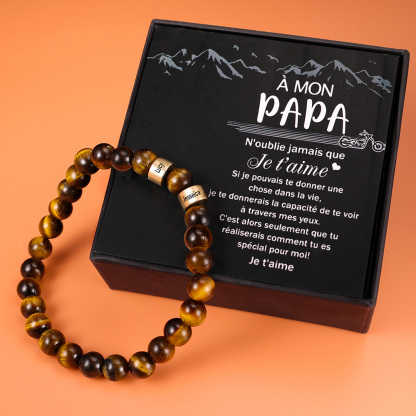 À Mon PAPA- Bracelet Personnalisé Homme Bracelet 2 Prénom Personnalisé Pierres Oeil de Tigre Brun｜Jessemade
