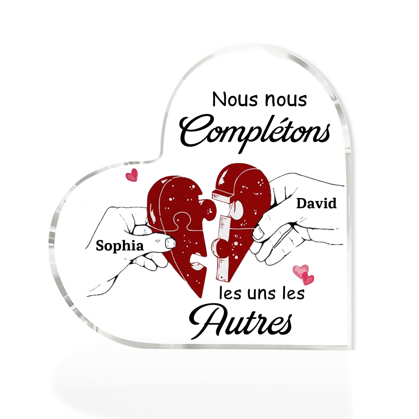 Plaque Acrylique en Forme de Cœur 2 Prénoms Personnalisés pour Couple
