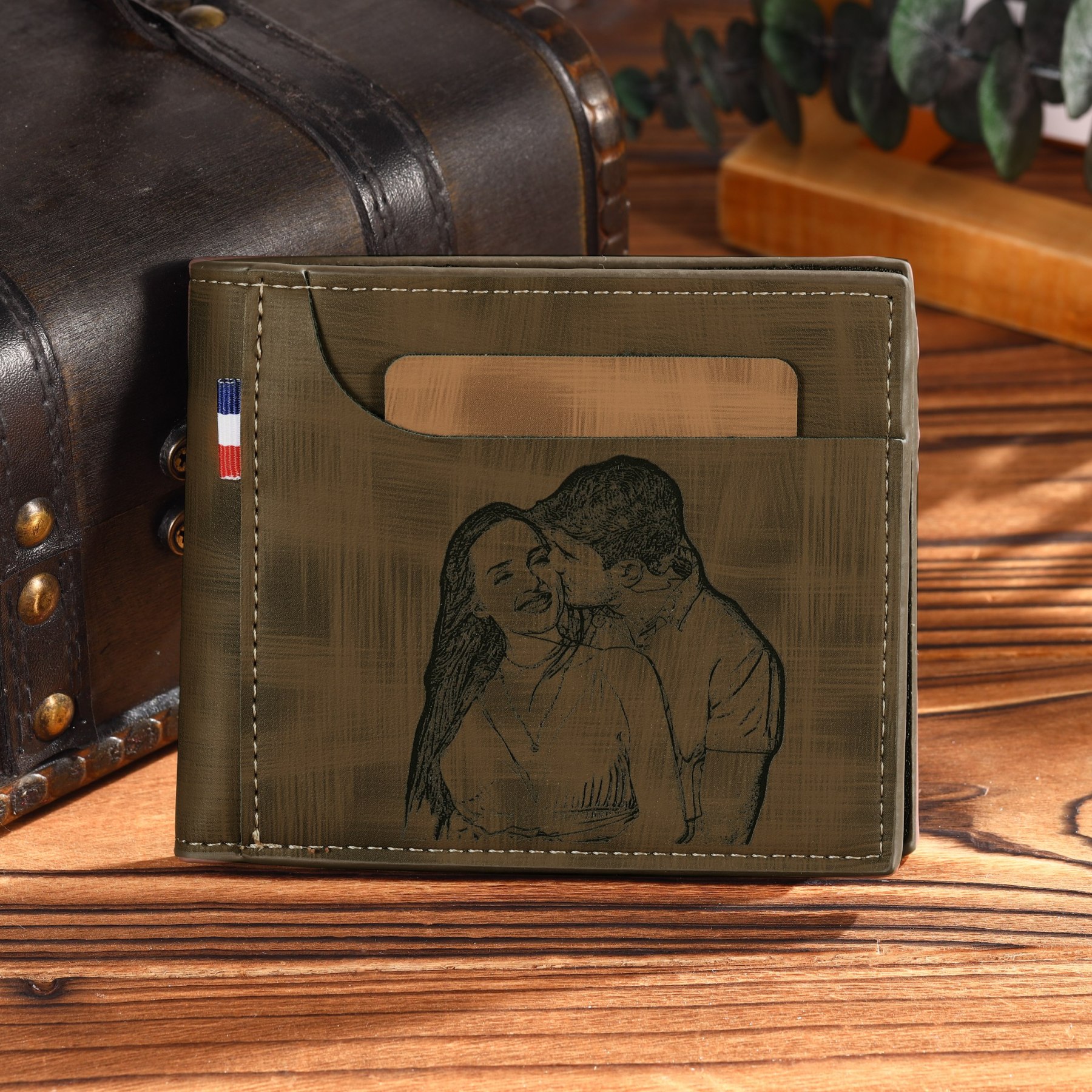 Portefeuille Classique 1 Prénom et Lettre Personnalisés avec Photo Porte-Monnaie Carte