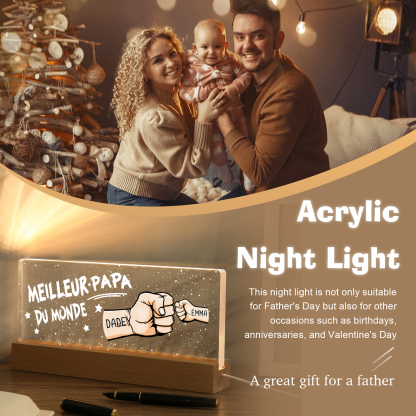 À mon Papa- Lampe de chevet LED Poings 2 Prénoms Personnalisés