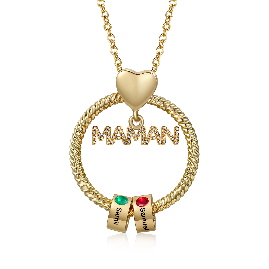 À ma Maman - Collier Personnalisé Collier Pendentif 1-5 Prénoms Personnalisés avec Pierre de naissance｜Jessemade
