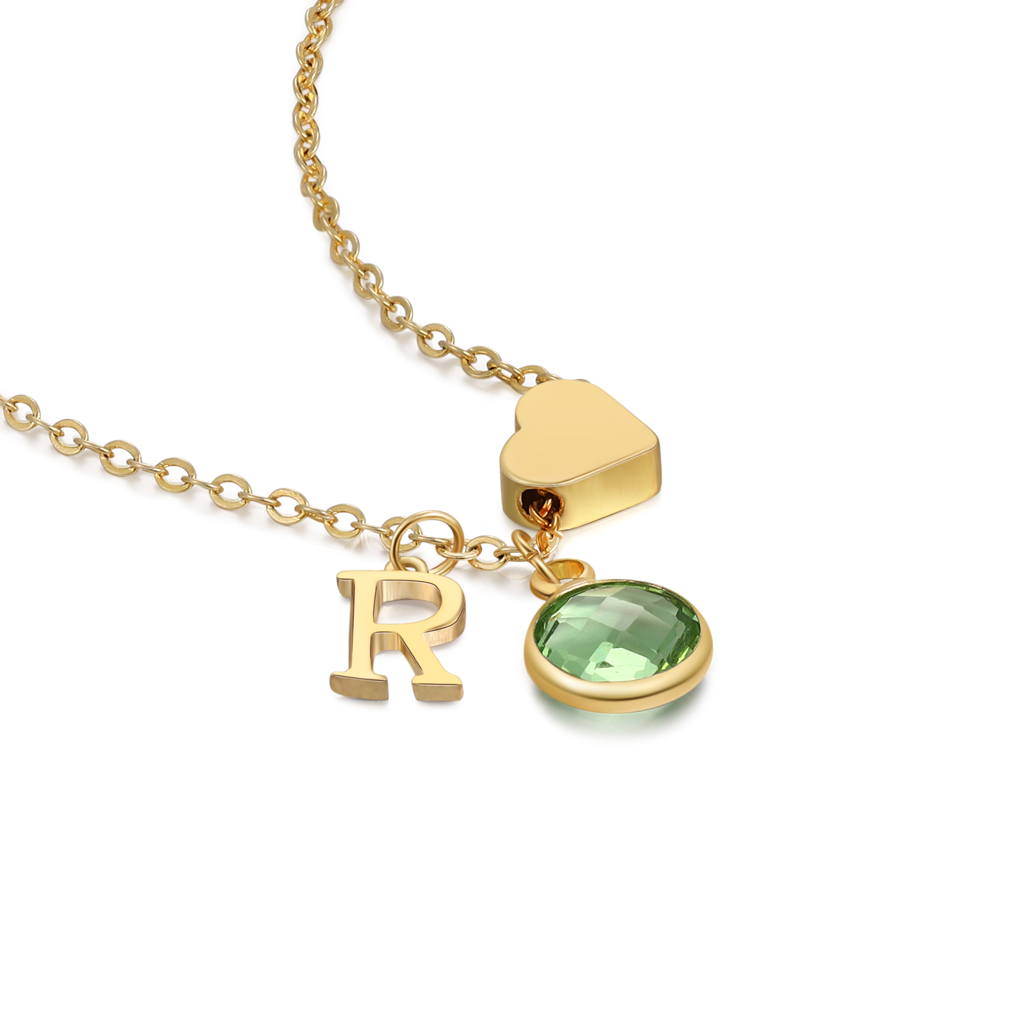 Collier Enfants Bébé Collier Cœur 1 Pierre de Naissance et 1 Lettre pour Fille Filleule