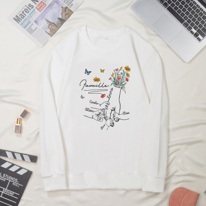 Sweat-Shirt la main dans la main 5 Prénoms Personnalisés avec Texte