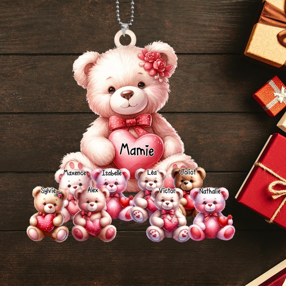 À Maman/Mamie - Porte-clés Personnalisés 1-8 Prénoms avec Oursons Couleurs Choisies Porte-Clés Personnaliables Pour Femme | Jessemade