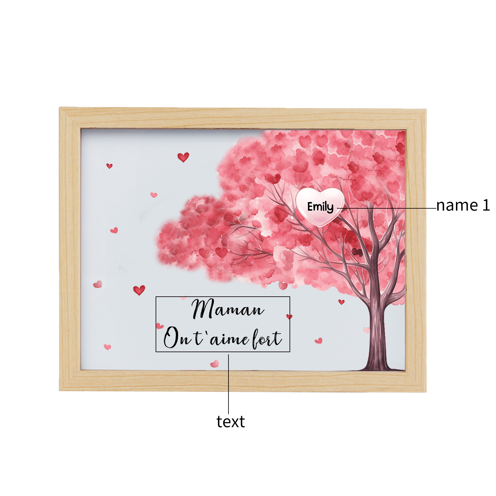 Cadre Photo LED Arbre 1 Prénom Personnalisé avec 1 Texte Décoration Famille