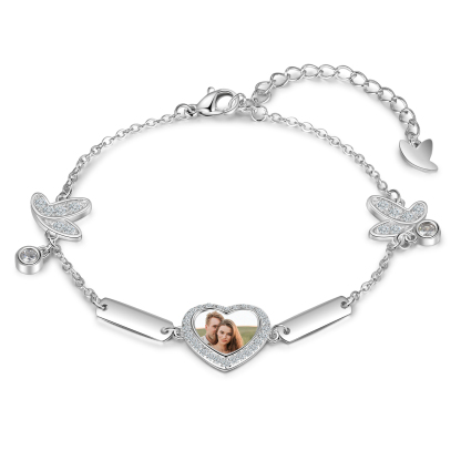 Bracelet Photo 2 prénom Personnalisé avec Cœur Breloque