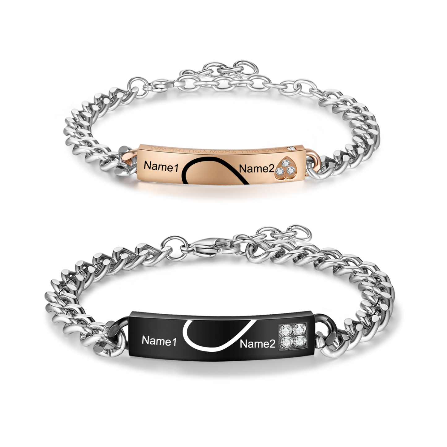 2 PCS Bracelet couple Gourmette 2 Prénoms Personnalisé pour couple | Jessemade