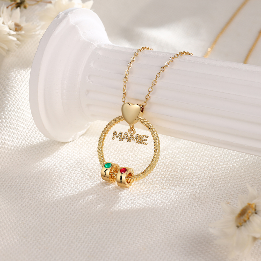 À ma Mamie - Collier personnalisé avec 2 Prénoms et Pierre de naissance Collier pendentif Or/Argent|Jessemade