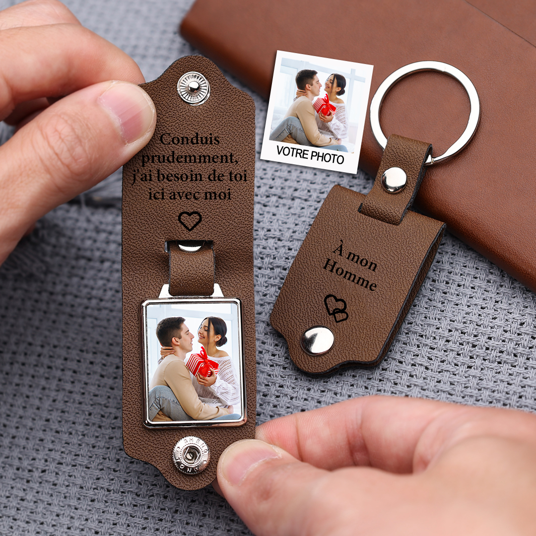 Porte-Clés Cuir Texte et Photo Personnalisés | Jessemade