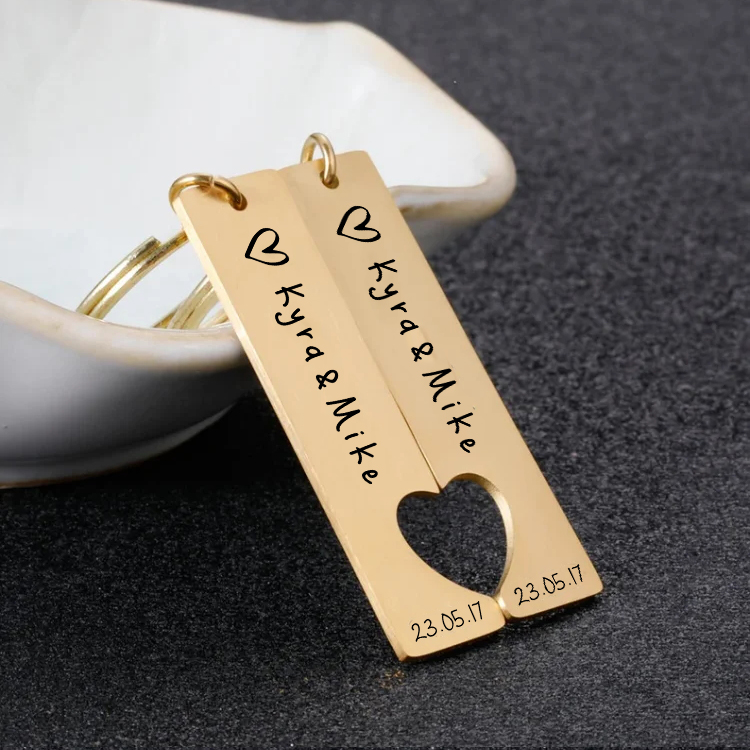 2PCS Ensenmble de Porte-Clés avec Prénom et Texte Personnalisé