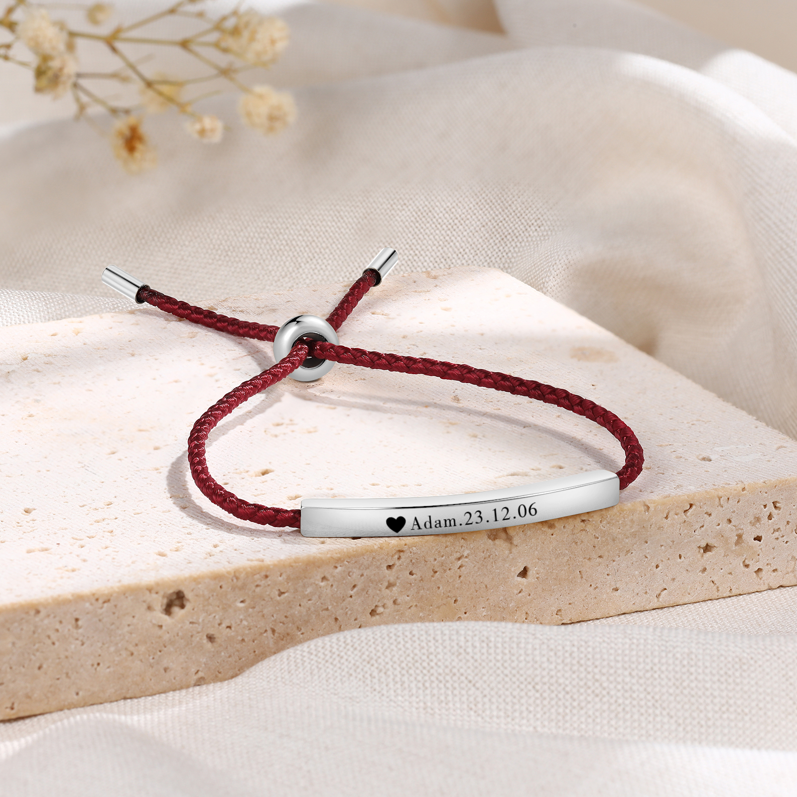 Bracelet 1 Prénom et Date Personnalisés pour Couple