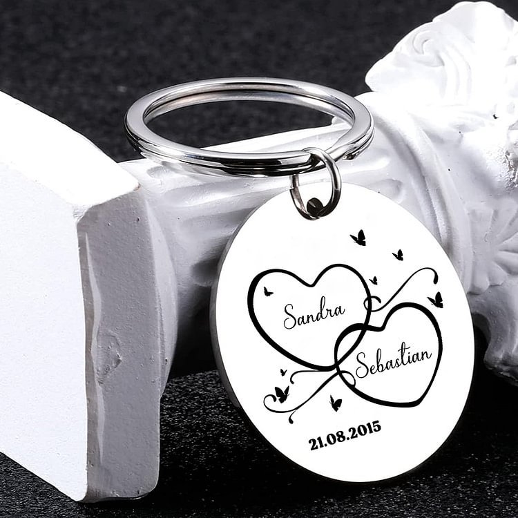 Porte-Clés 2 Prénoms et 1 Photo Personnalisés avec Date pour Couple | Jessemade