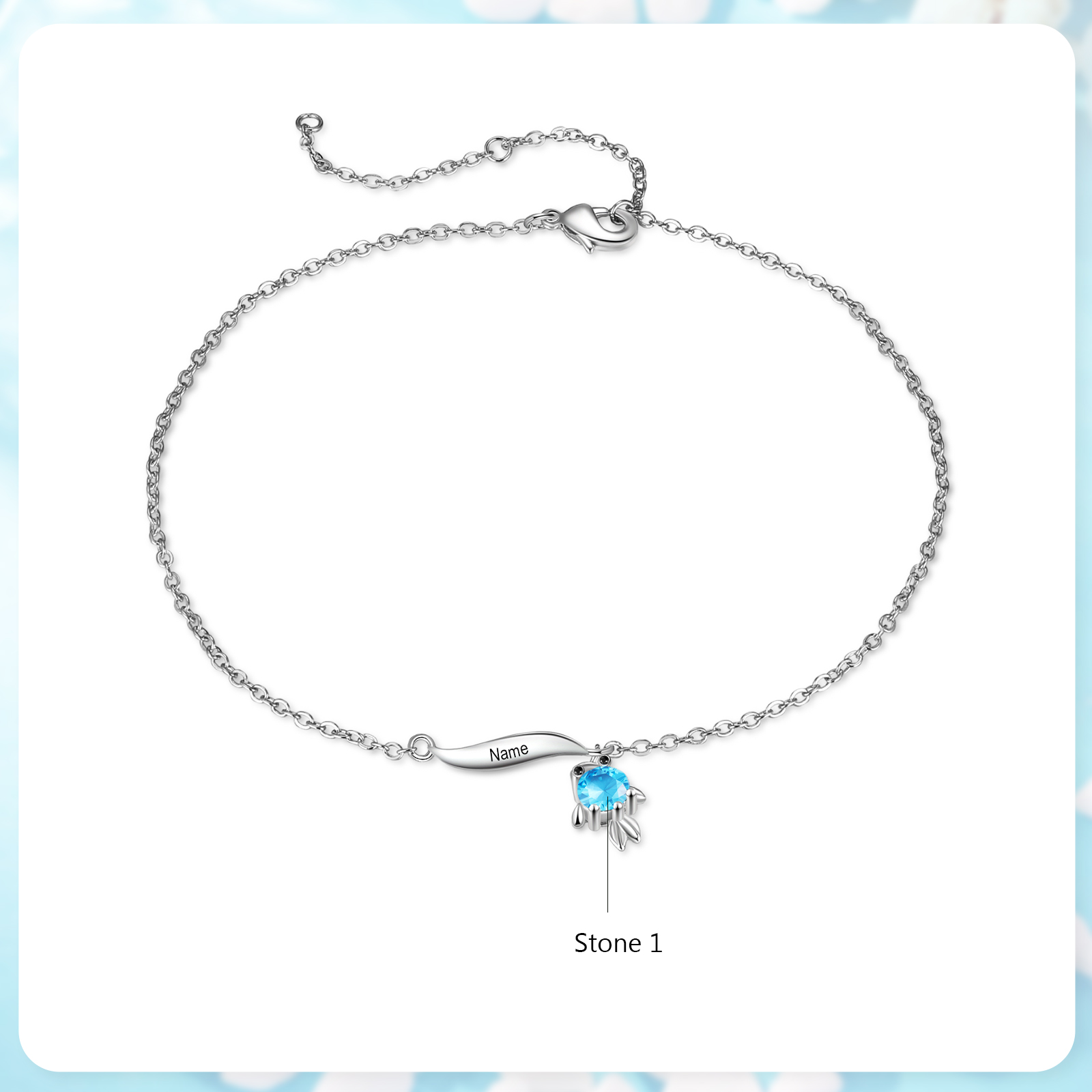 1-6 Noms Bracelet de cheville Poisson rouge Personnalisés avec Pierre de Naissance pour Femme