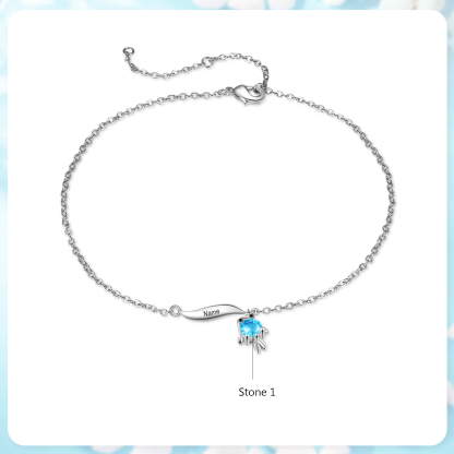 1-6 Noms Bracelet de cheville Poisson rouge Personnalisés avec Pierre de Naissance pour Femme