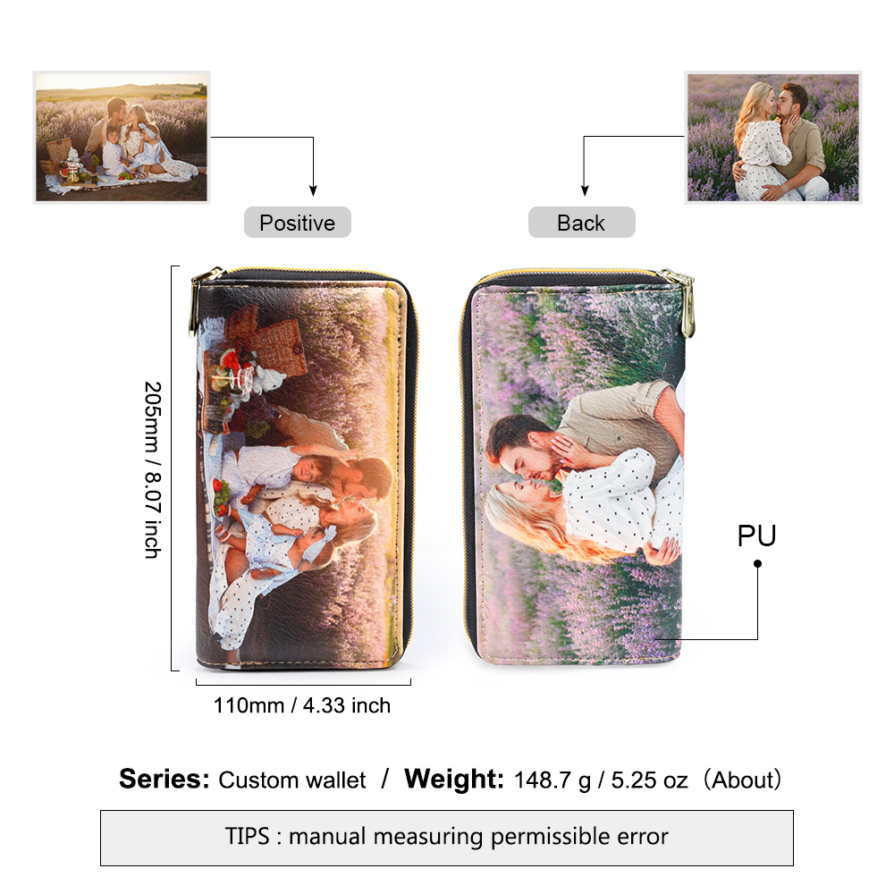 Portefeuille long personnalisé en cuir PU avec deux photos | Jessemade