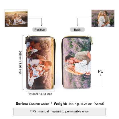 Portefeuille long personnalisé en cuir PU avec deux photos | Jessemade