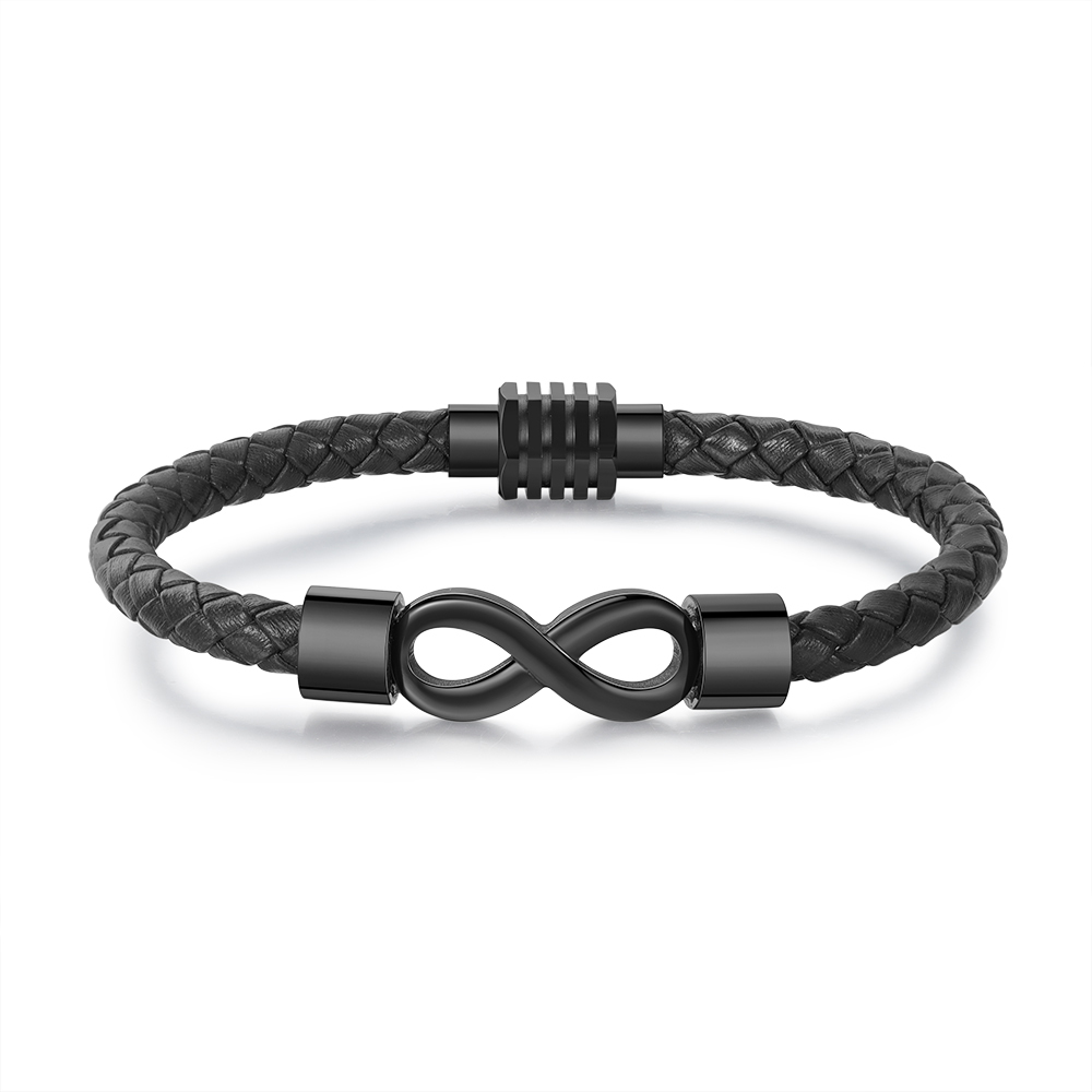 Bracelet Cuir Infini Magnétique 1 Texte Personnalisé pour Couple