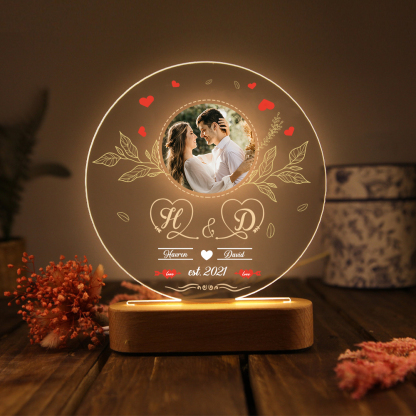 Lampe de chevet Couple LED Lumières 2 Prénoms et 2 Lettres Personnalisés avec Date et Photo