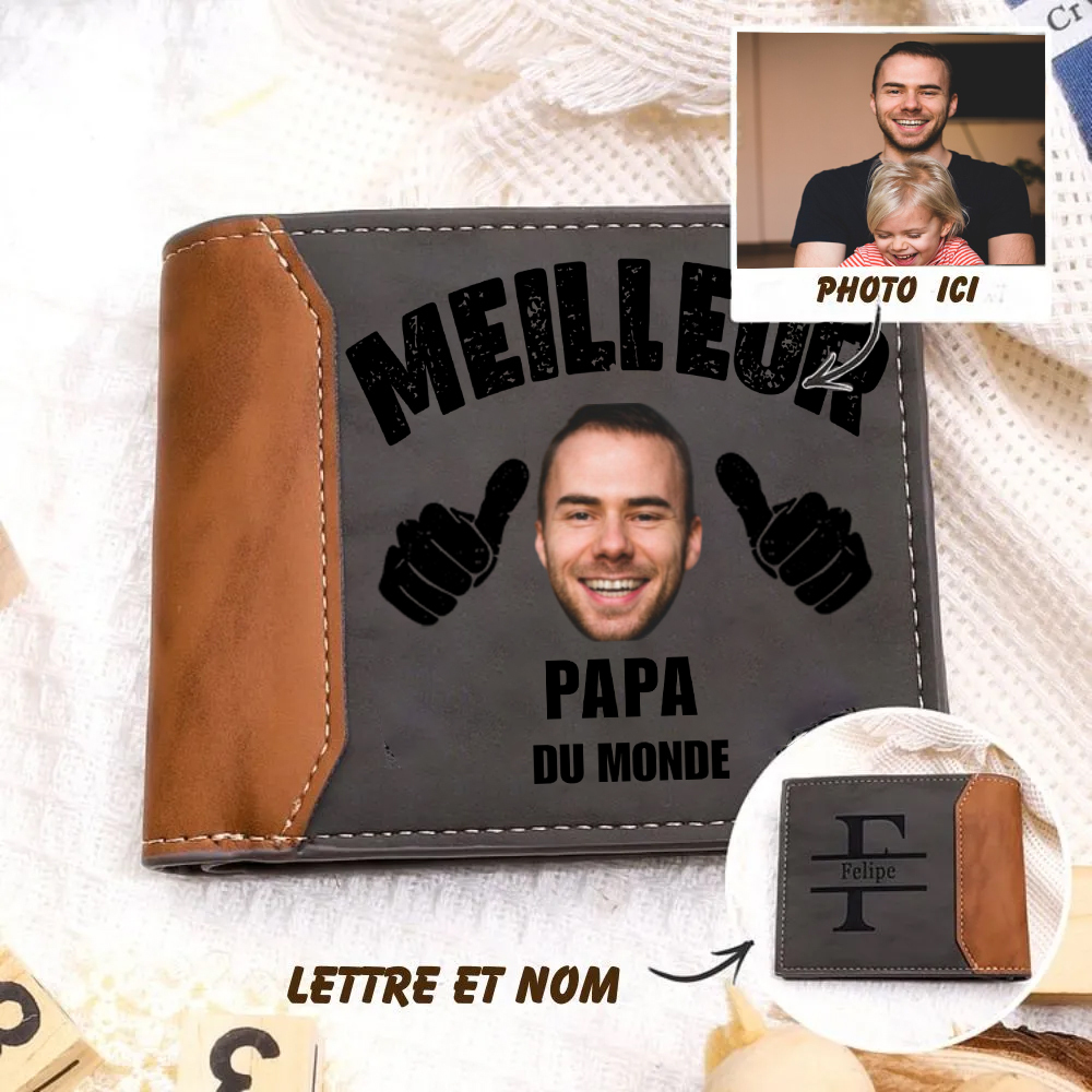 À mon papi Portefeuille Classique 1 Prénom Personnalisé avec Photo Por