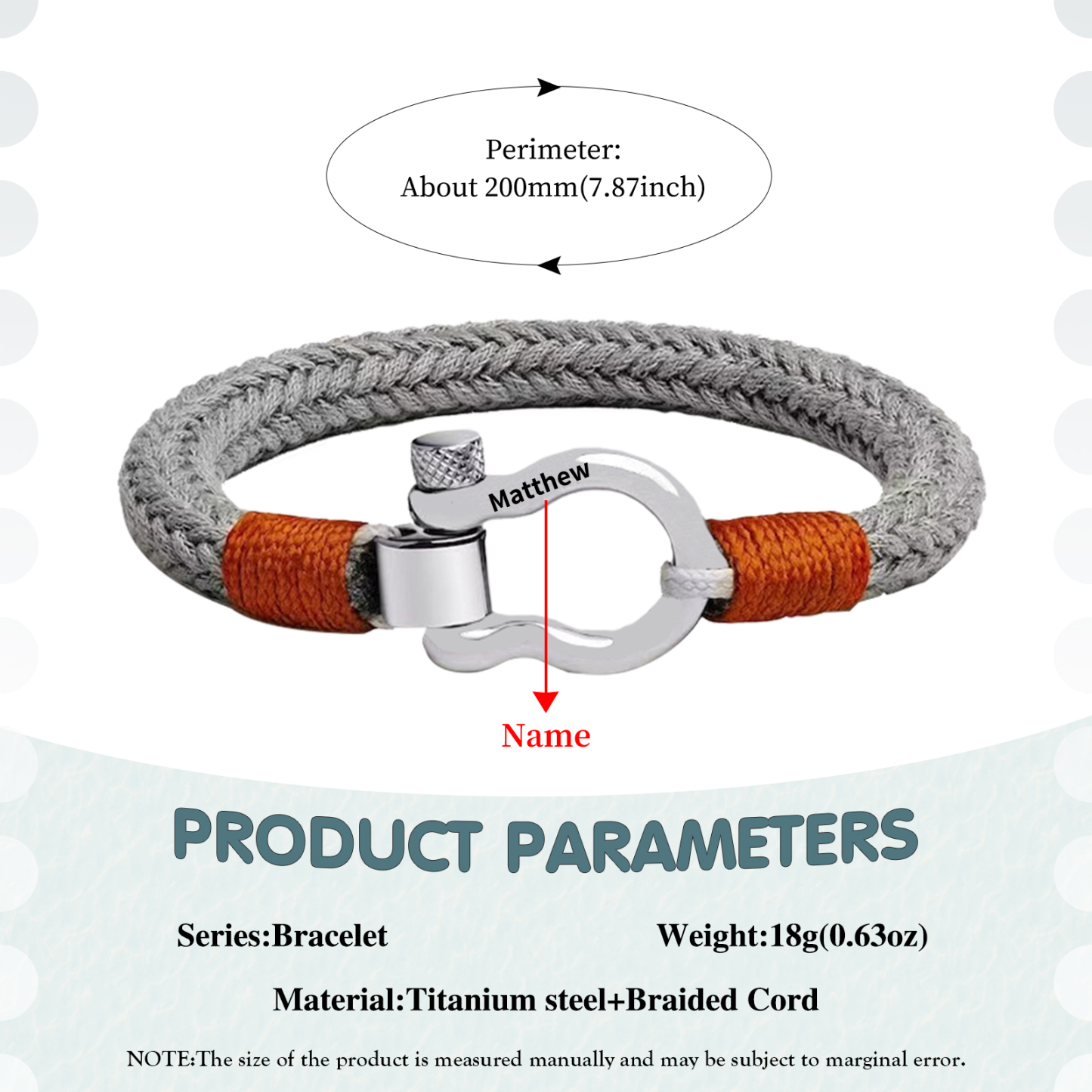 Bracelet Corde tressée 1 Prénom Personnalisé Boucle en fer à cheval pour Homme