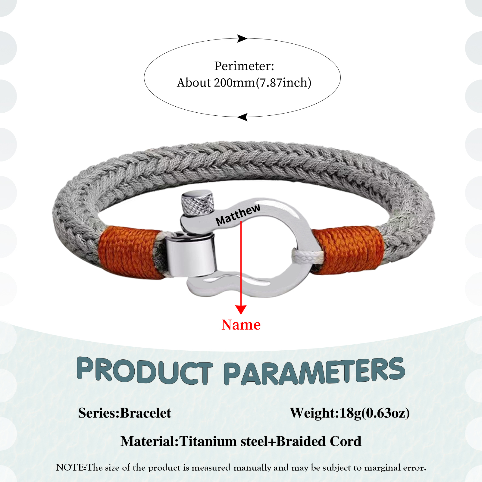 Bracelet Corde tressée 1 Prénom Personnalisé Boucle en fer à cheval pour Homme