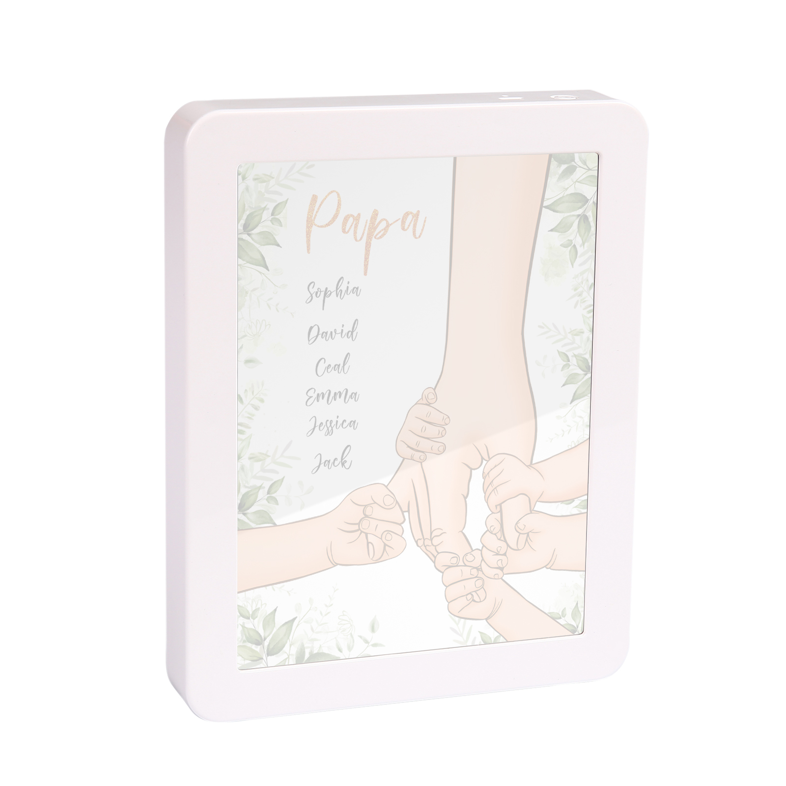 Lampe LED/Cadre Photo/Miroir multifonctionnel la main dans la main 6 Prénoms et 1 Tetxe Personnalisés Cadeau Créatif pour Famille