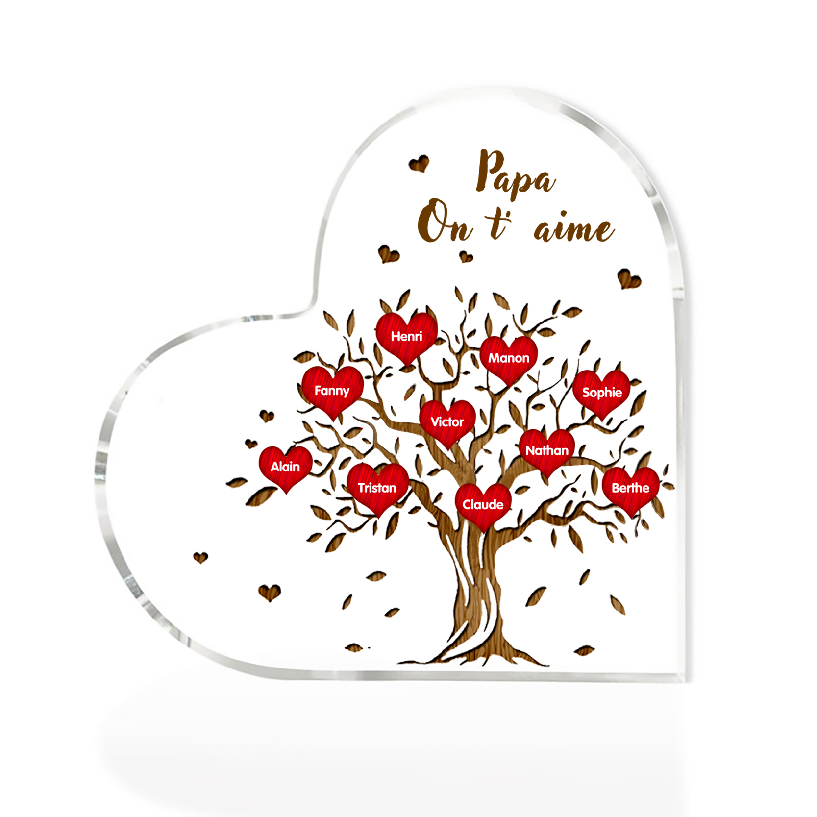 Plaque Acrylique en Forme de Cœur Arbre de vie Arbre généalogique 10 Prénoms Personnalisés avec Texte | Jessemade