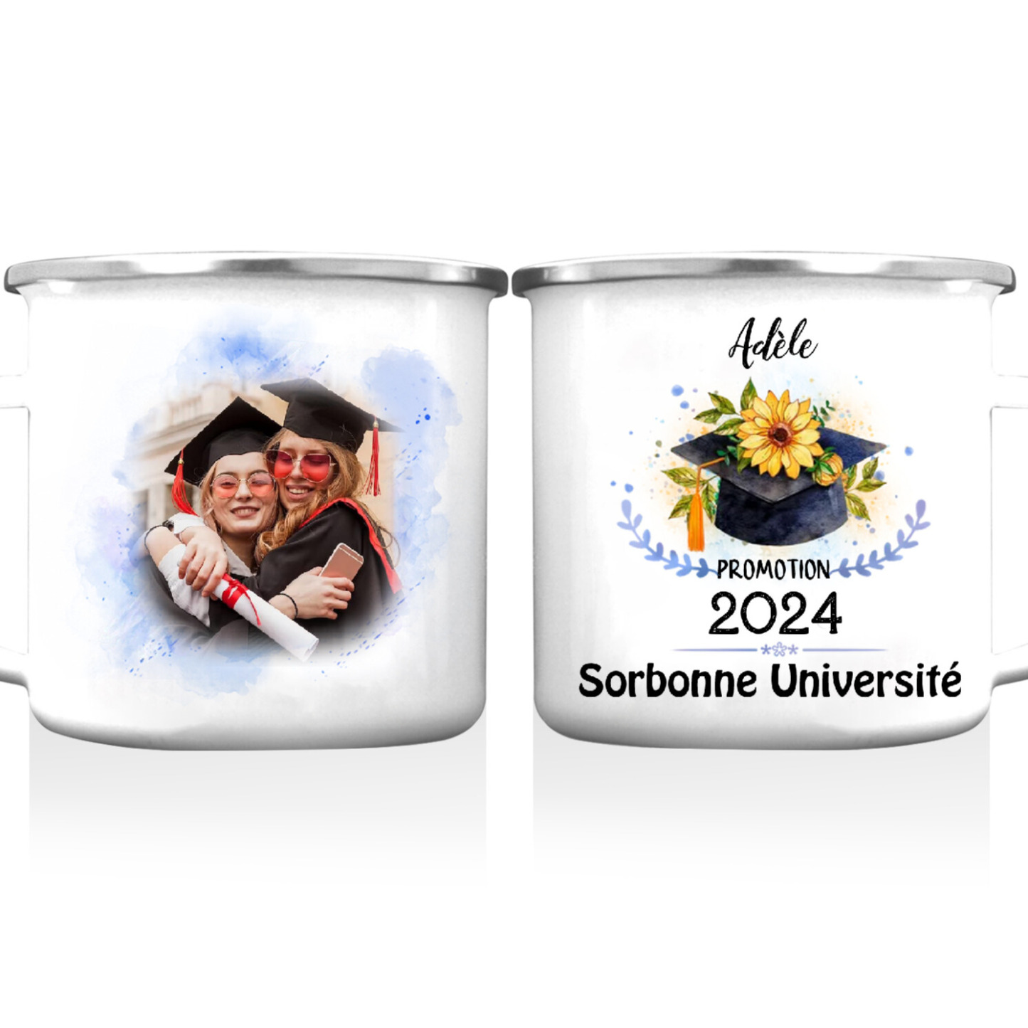 Tasse émaillée Diplômé 1 Prénom et Photo Personnalisés avec Année et Texte Cadeau de remise des diplômes