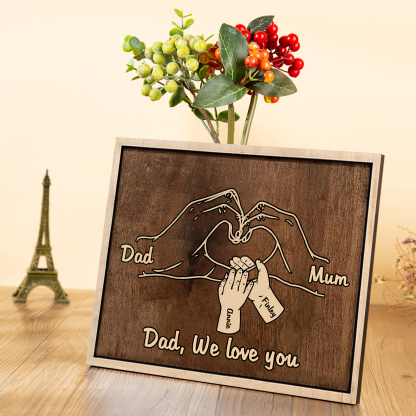 À Papi/Mamie- Cadre en Bois la Main dans la Main 4 Prénoms Personnalisés avec Texte Cadeau pour Famille