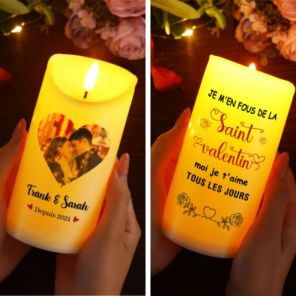 Bougie Électronique Textes Personnalisés avec Photo Bougie LED Cadeau Coffret pour Couple | Jessemade