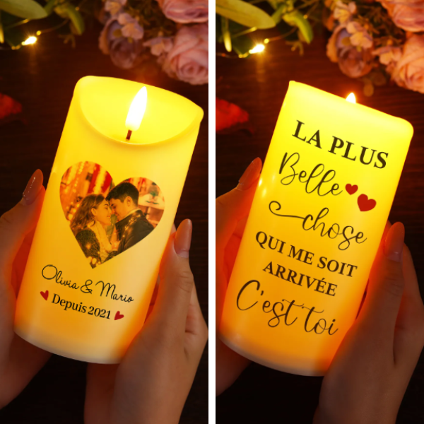 Bougie Électronique 2 Textes Personnalisés avec Photo Bougie LED Cadeau Coffret pour Couple | Jessemade