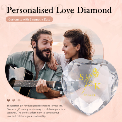 Décoration Cristal Cœur 2 Lettres Personnalisées avec Date pour Couple