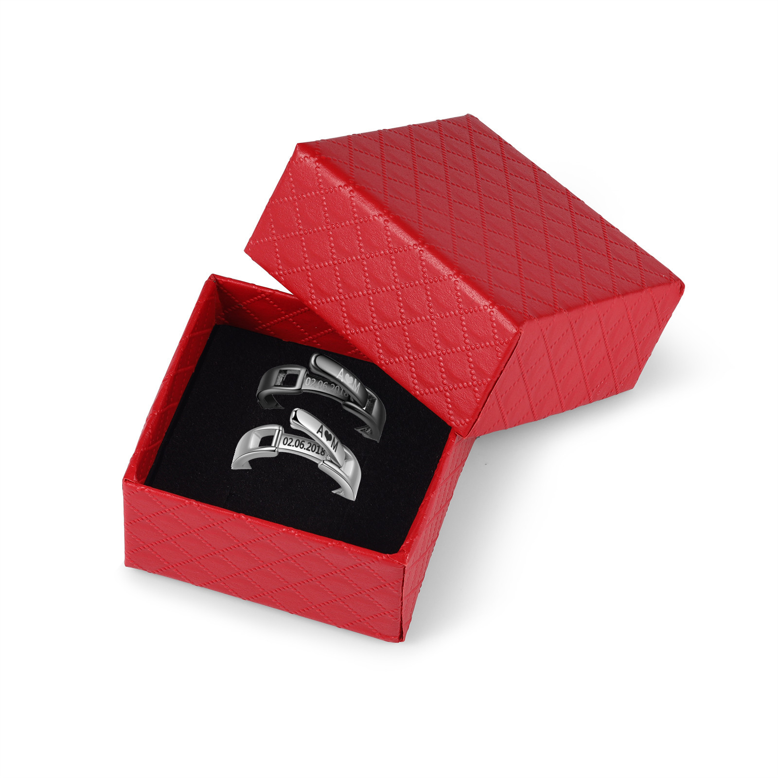 Bague Réglable couple 2PCS 2 textes Personnalisé Alliance