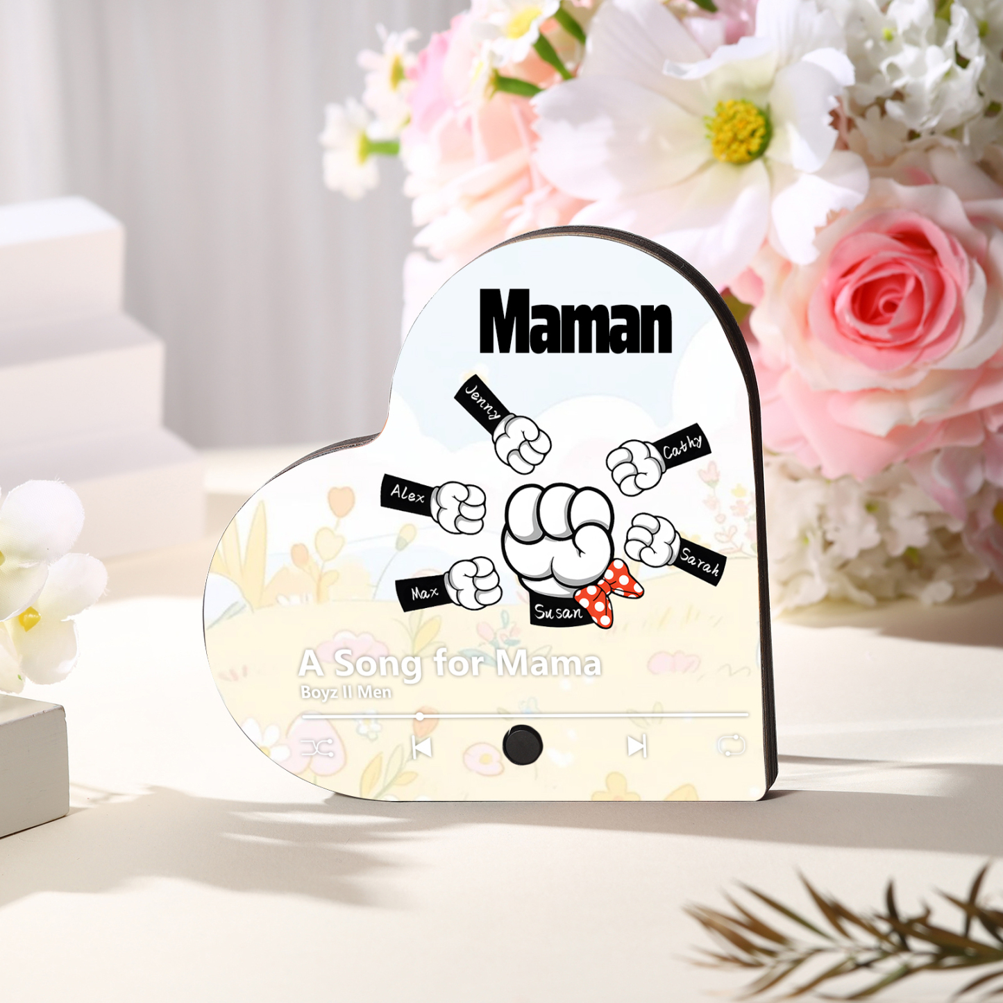 À Maman/Mamie - Aimant Frigo de Msique 6 Prénoms Personnalisés avec Texte Aimant De Réfrigérateur en Forme de Cœur | Jessemade